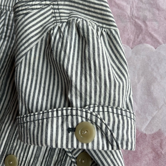EUC Ett Twa Anthropologie sz 4 jacket short sleeve sailor stripe buttons pockets - Picture 2 of 16